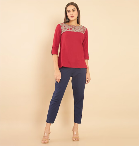 Maroon & Grey Printed Tunic